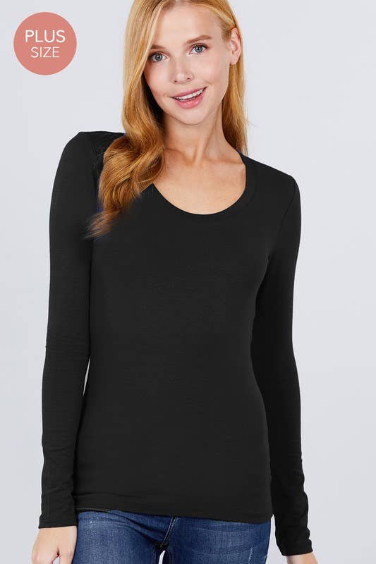 Active Basic | Active USA - Wholesale Knit Top - Women's - [PLUS SIZE] Long Sleeve Scoop Neck Top11