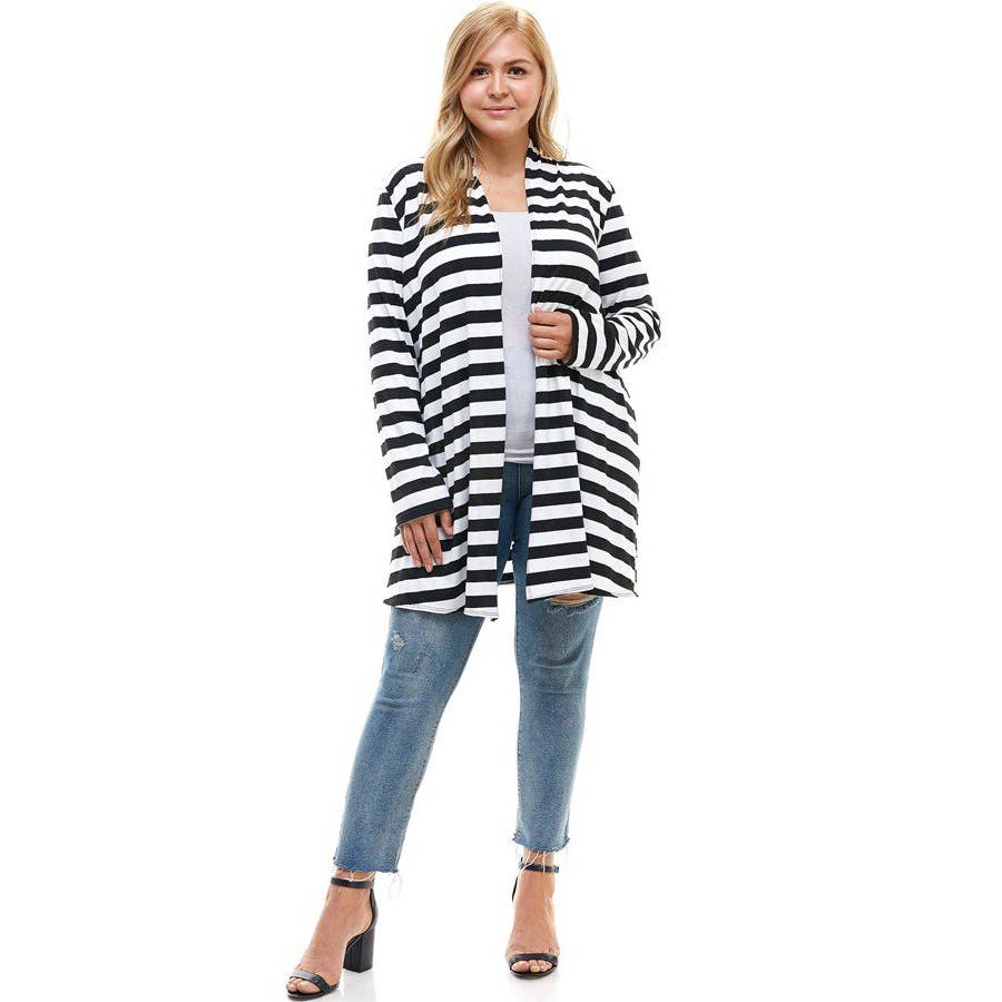 Azules Clothing – Großhandel Strickjacke – Damen – AJK-3001RSX-STRIPE Plus Size Langarm Streifen Strickjacke5