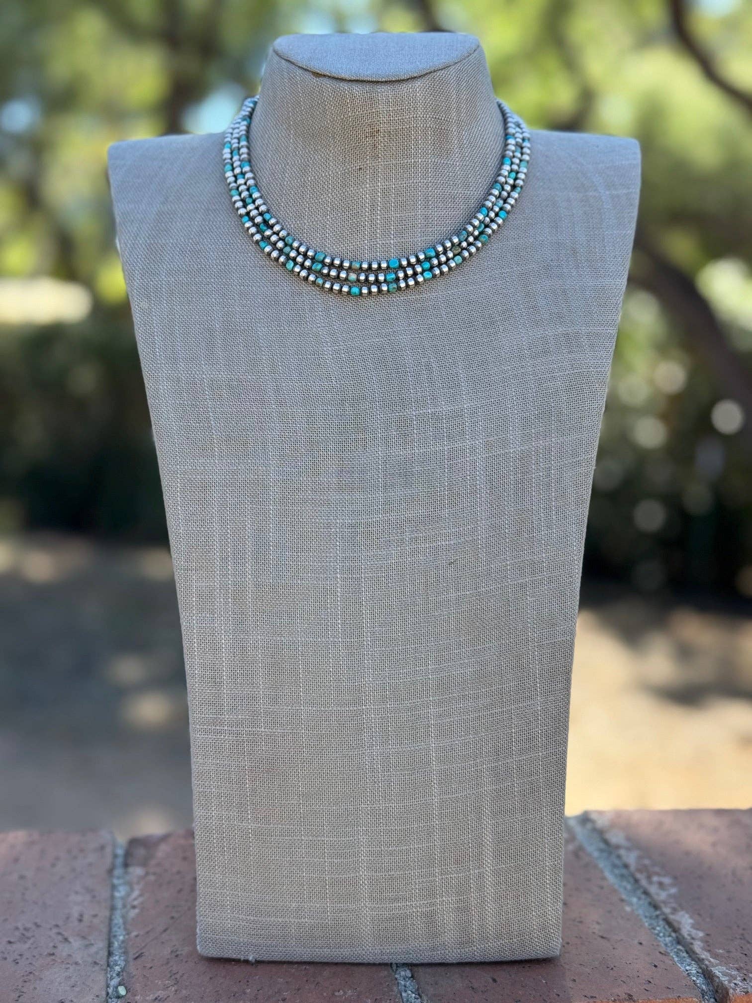 Nizhonitradersllc - Vente Collier de perles - Collier en perles de turquoise Kingman et argent sterling 4 mm fait main 16"