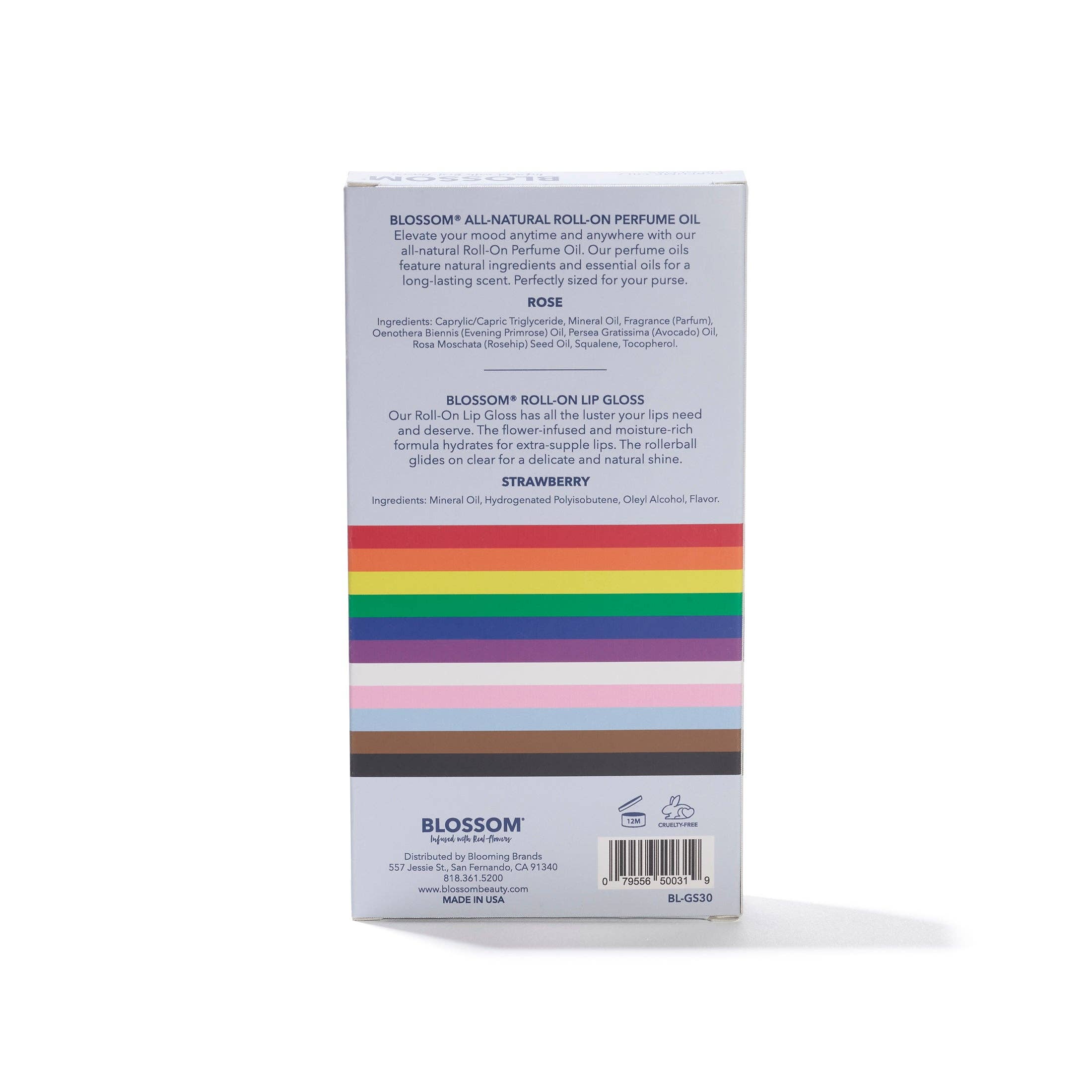 Blossom Beauty – wholesale Lip-gloss – LET, LOVE, SHINE Rainbow 2 Piece Set - Roll-On Lip Gloss and Roll-on Perfume Oil1