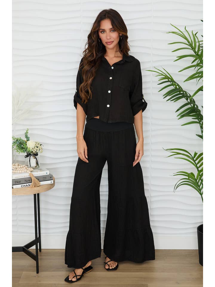 MILIO MILANO - Wholesale Button Down Shirt - Women's - LINEN BUTTON UP TOP WITH FRONT POCKET (707106/3521)11