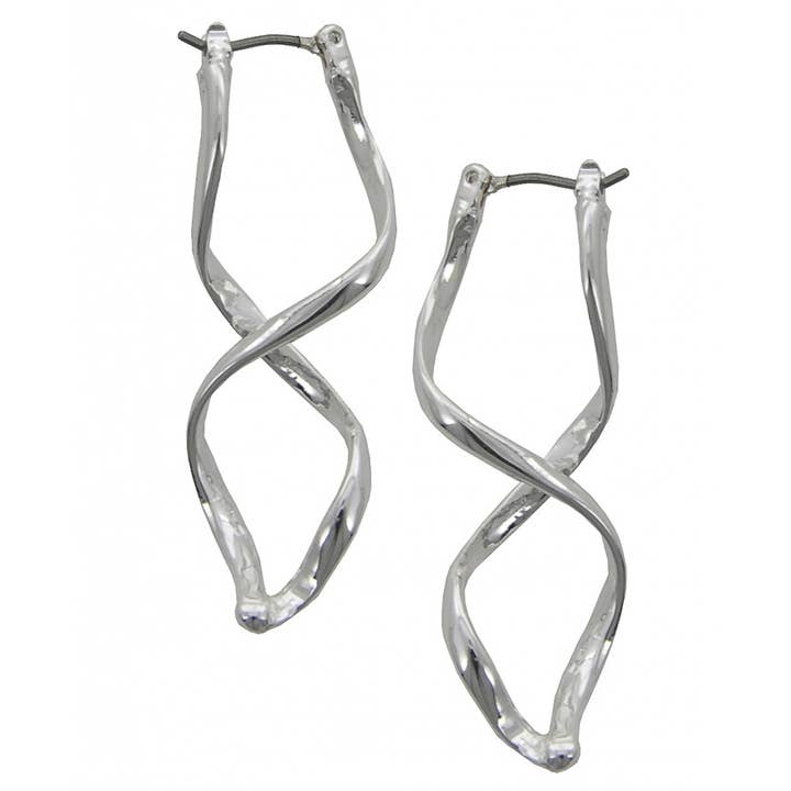 0011 PREMIERE - Venta al por mayor Pendientes de aro - Aros tipo argolla de metal trenzado totalmente plateados FR3853