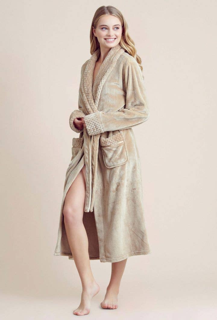 robesnmore – wholesale Robe – Women's – Women Plush Shawl Collar Robe Taupe1