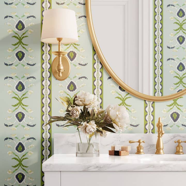 Rosemary Stripe Lagoon selvklæbende tapet for engroshandel hos Laura Park Designs