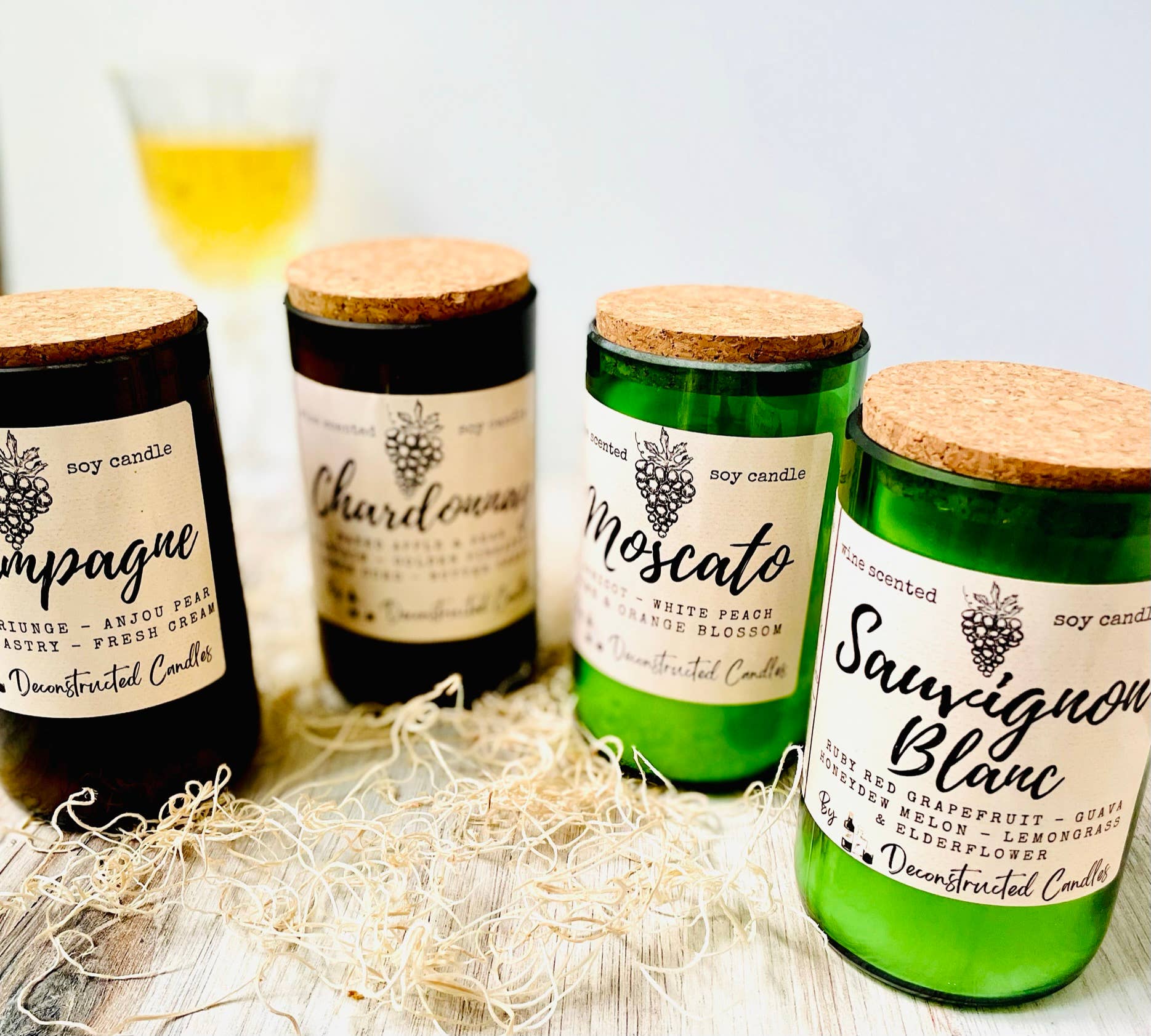 deconstructed candles – Engroshandel Glaslys – Vinflaskelys Korktop duftende af Wine Expert Soy Wax18