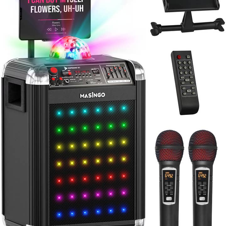 Machine à karaoké portable MASINGO avec deux micros sans fil - X1 pour la vente par Masingo