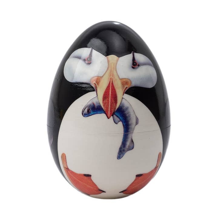 Golden Cockerel – wholesale Decorative tabletop object – Hollow Wooden Puffin Egg 2.75"