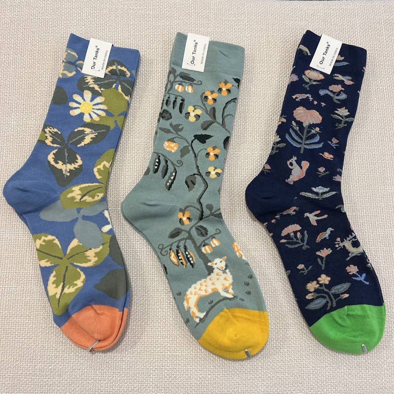 Tourtiwi - Wholesale Socks - Unisex - Oil painting style animal flower print socks36