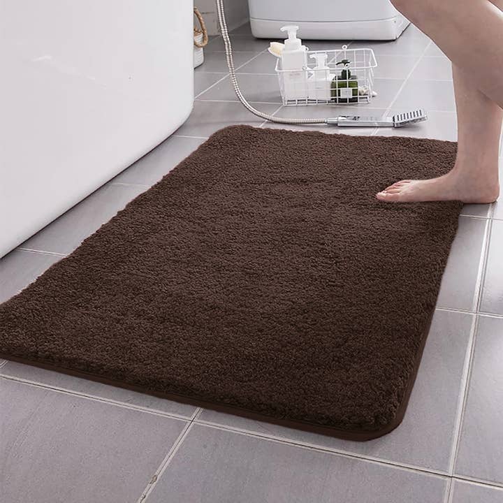 home mart goods - Wholesale Bath Mat Set - Large 2 Piece Brown Microfiber Soft Thick Plush Bath Mat Set