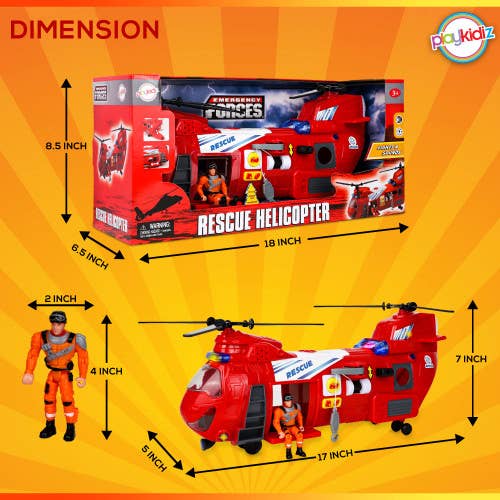 The Toy Group - Wholesale Toy Plane - Kids - Playkidz 17" Rescue Helicopter Toy with Lights & Sounds2