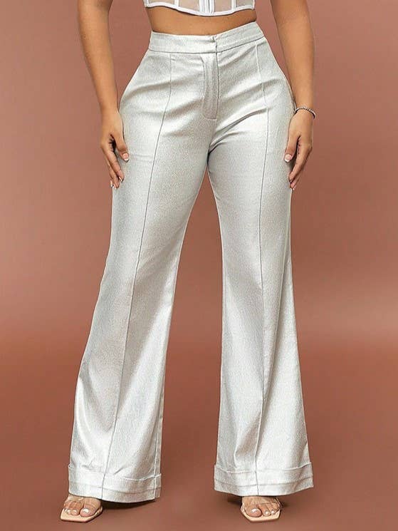 Metallic Panelled Draped Flared Slim Pants for wholesale by HIDDENBRAND
