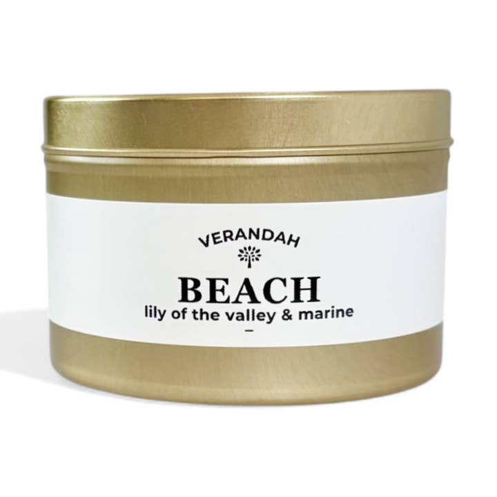 Soy Beach Hand poured 6 oz Candle- Gold Tin for wholesale by Verandah Candle Company