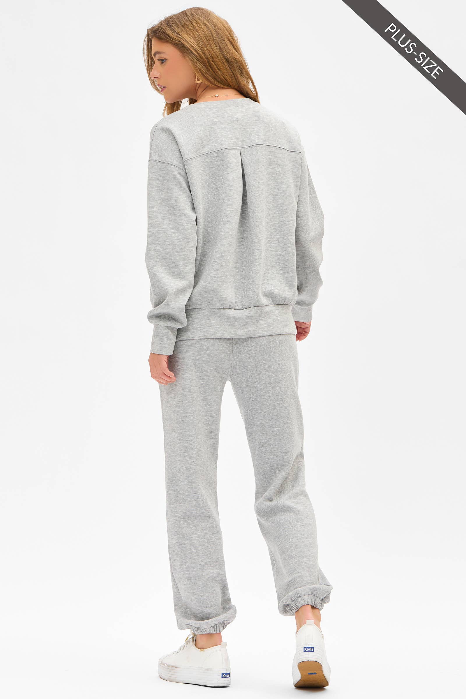 Dear Scarlett - Wholesale Lounge Set - Women's - PLUS SIZE Crew Neck Pullover + Jogger Set TRVSET-MALIBUP5