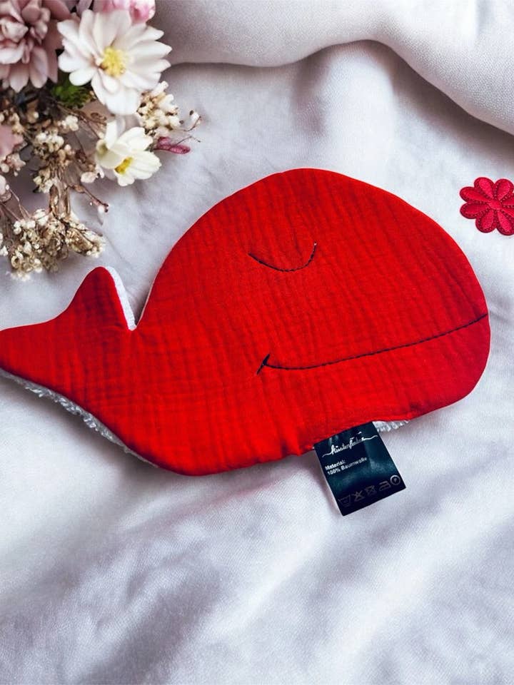 Musselin tvättlapp "Val" – Röd, baby och barn, handgjord för wholesale av Küstenfieber®