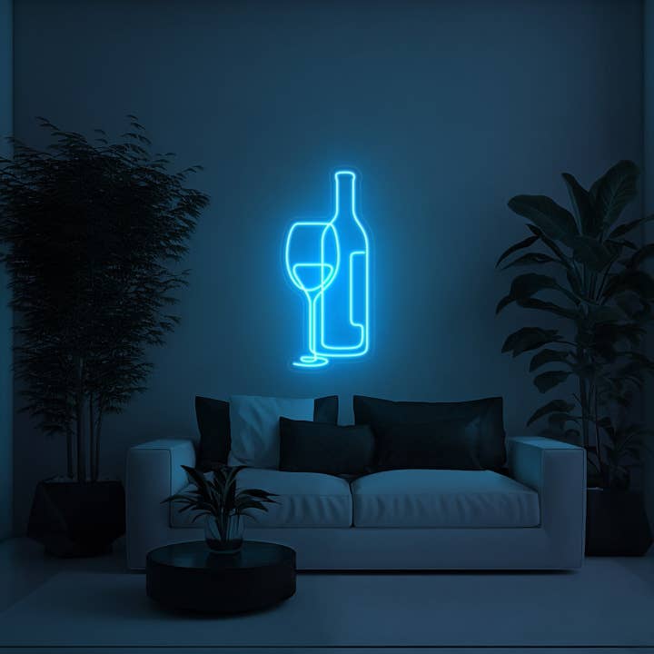 Panneau au néon LED esthétique pour verres à vin et bouteilles pour la vente par BeNeonUnicorn