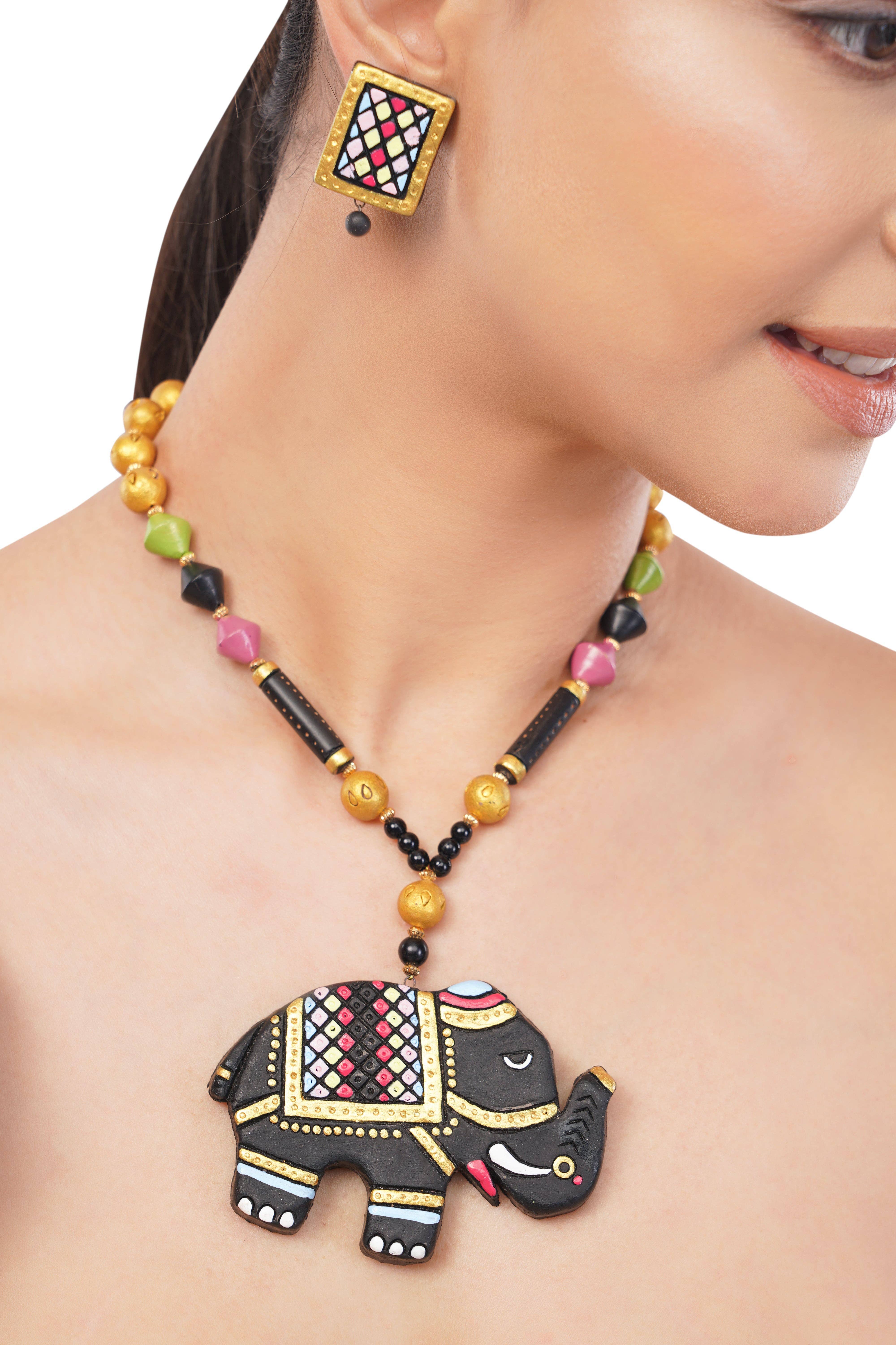 Cordelia Kraft - Wholesale Jewelry Set - Black Elephant Jewelry Set | Clay Jewelry | Animal Jewelry