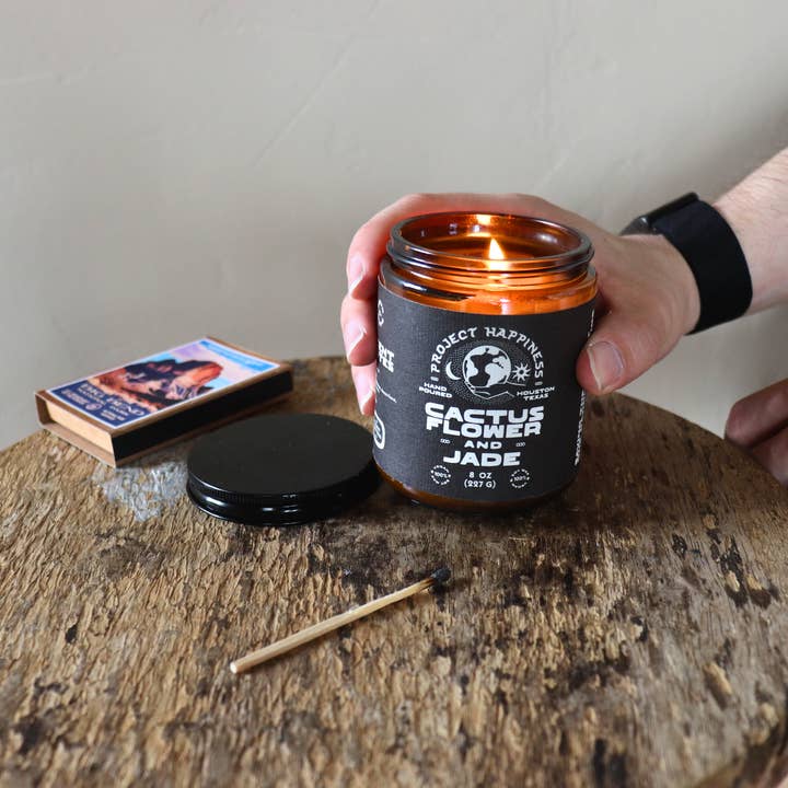 Project Happiness Candle Co. - Wholesale Jar/Filled Candle - Cactus Flower and Jade Soy Candle - 8oz | Valentines Day 12