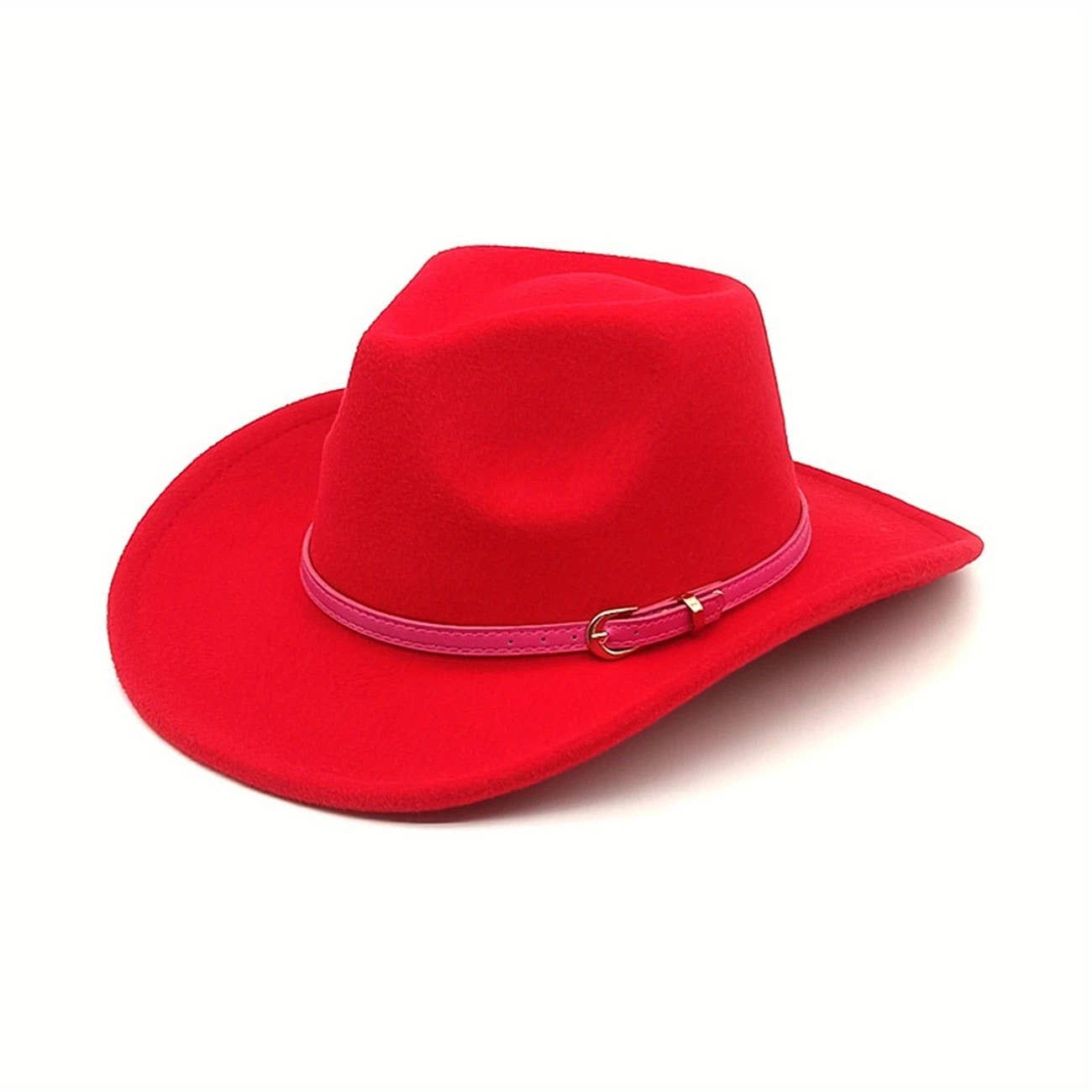 Syrrios Gifts LLC - Wholesale Cowboy Hat - Unisex - Cowboy Cowgirl Western Felt Hat with Pink Band Buckle6