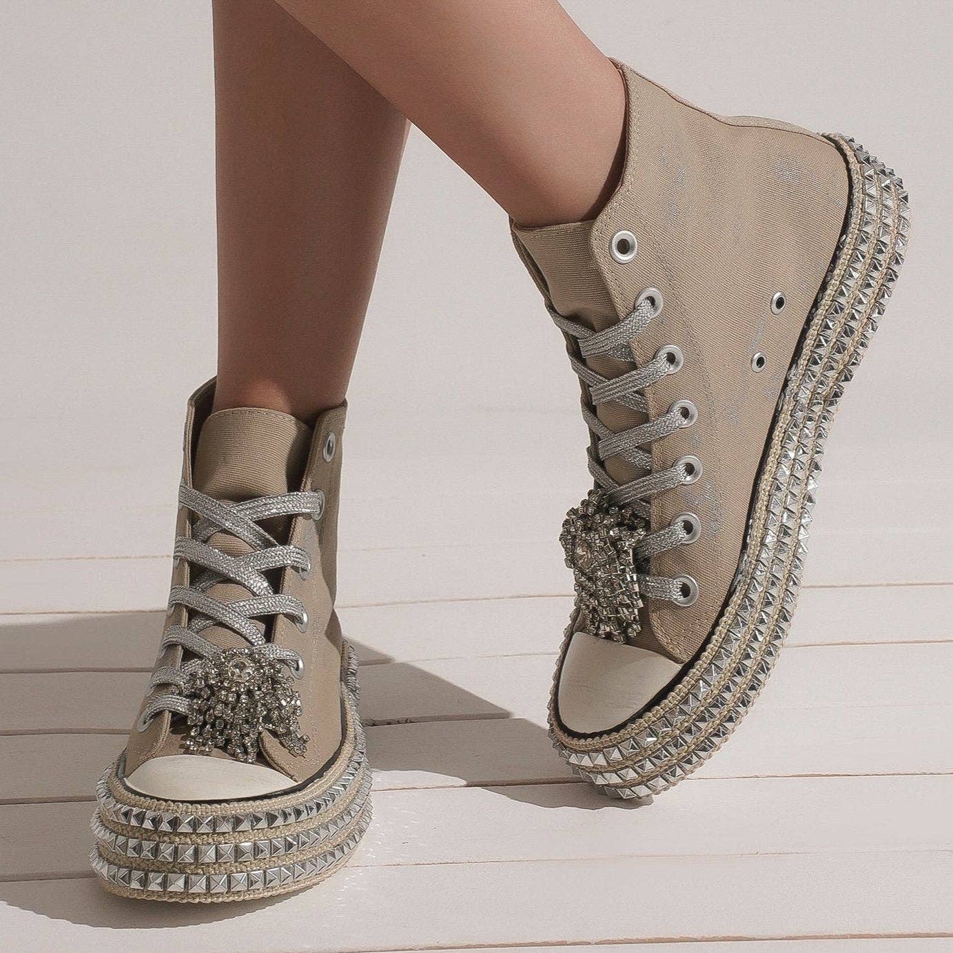 CCOCCI - Wholesale Lifestyle Sneakers - Women's - ASH-01 BEDAZZELED DECOR ROCKSTUD PLATFORM HIGH TOP SNEAKERS24