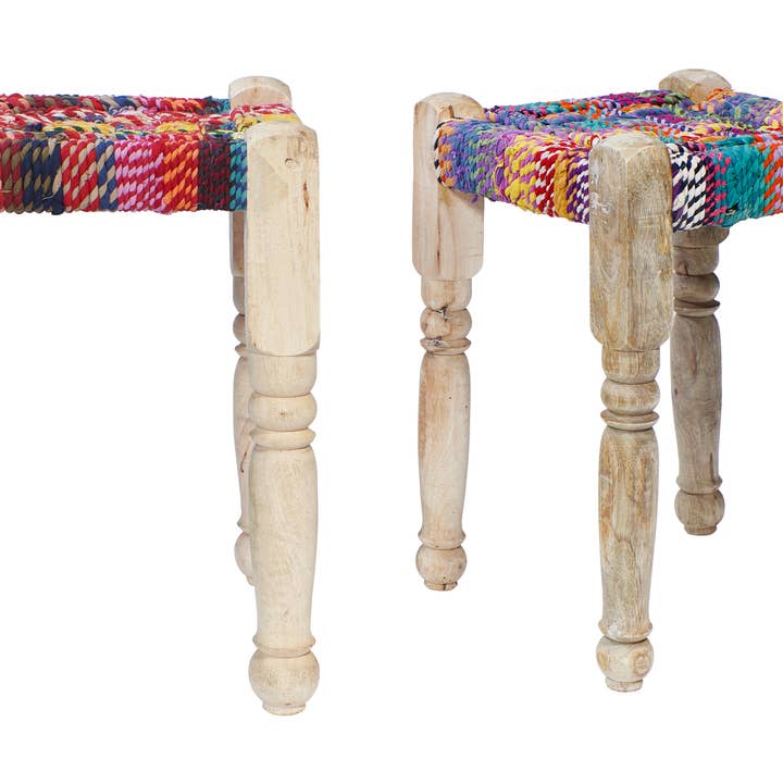 Hocker aus Holz und Baumwolle - Set 1/2 für den Großhandel von Novità Home