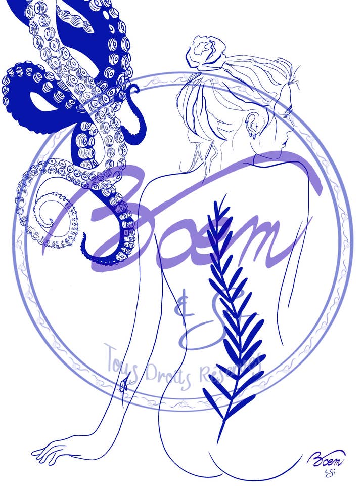 Illustrazione - Octopus Santorini per la vendita all'ingrosso da parte di BOĒM & SEA