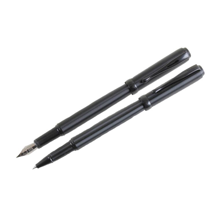Dalaco - incorporating David Aster - Wholesale Pen - Black Ribbed Fountain & Rollerball Pen Set