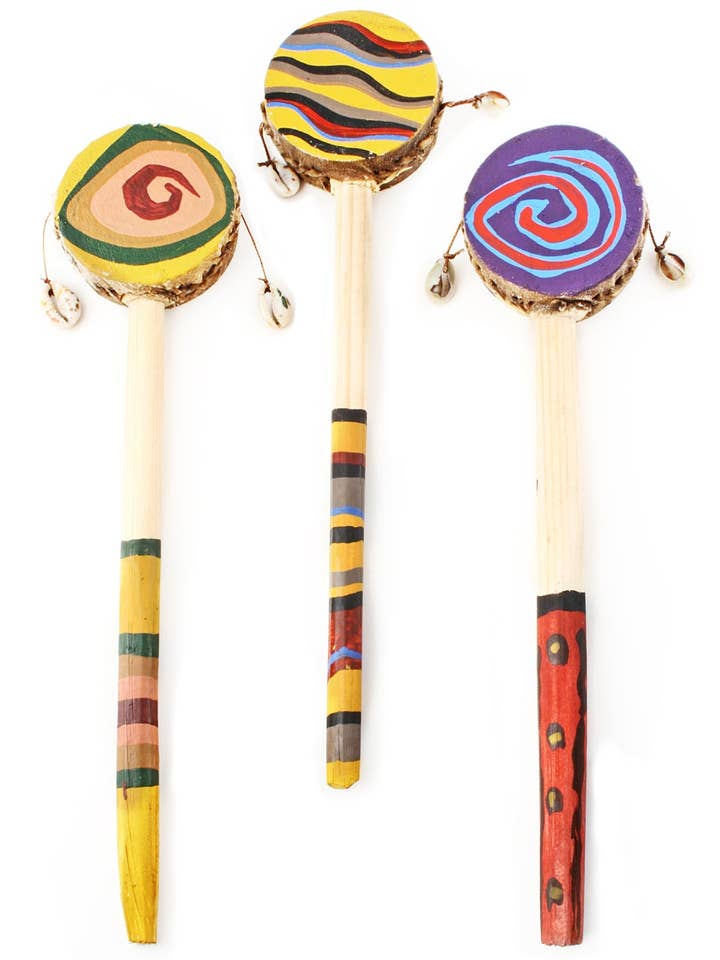 Tiny Handpainted Leather Spin Drum for wholesale by Swahili | AFRICAN MODERN