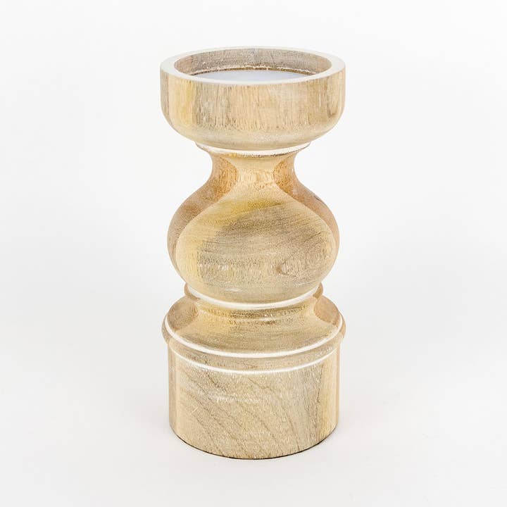 11416 - 3.75x8x3.75 Mango wd candle holder Thanks for wholesale by Devanie At Home (Formerly Adams & Co.)
