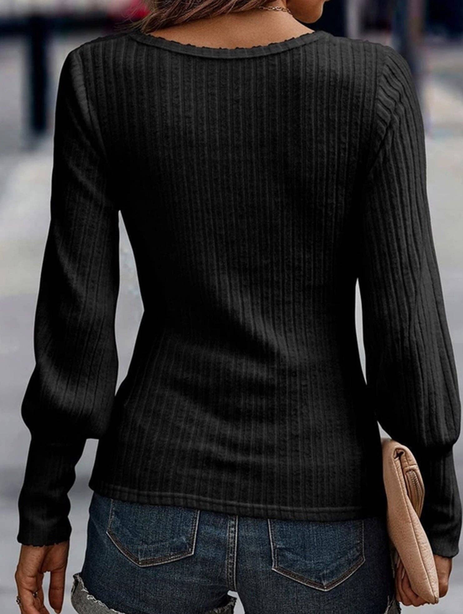 Lovenne - Wholesale Knit Top - Women's - PIT STRIP SHAVED ROUND NECK LANTERN SLEEVE TOP8