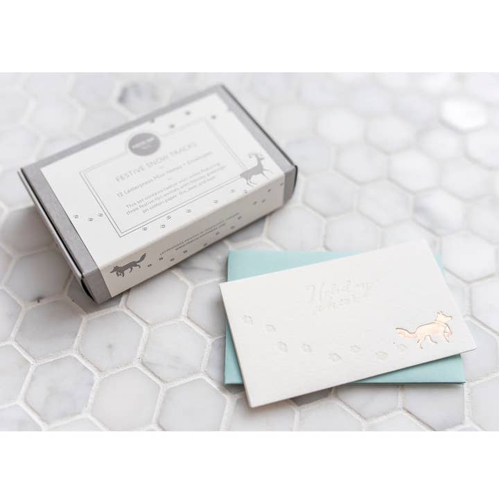 Porchlight Press Letterpress – wholesale Kontorsmateriel/Notecard Set – Snö spår Mini Note - Box uppsättning 121