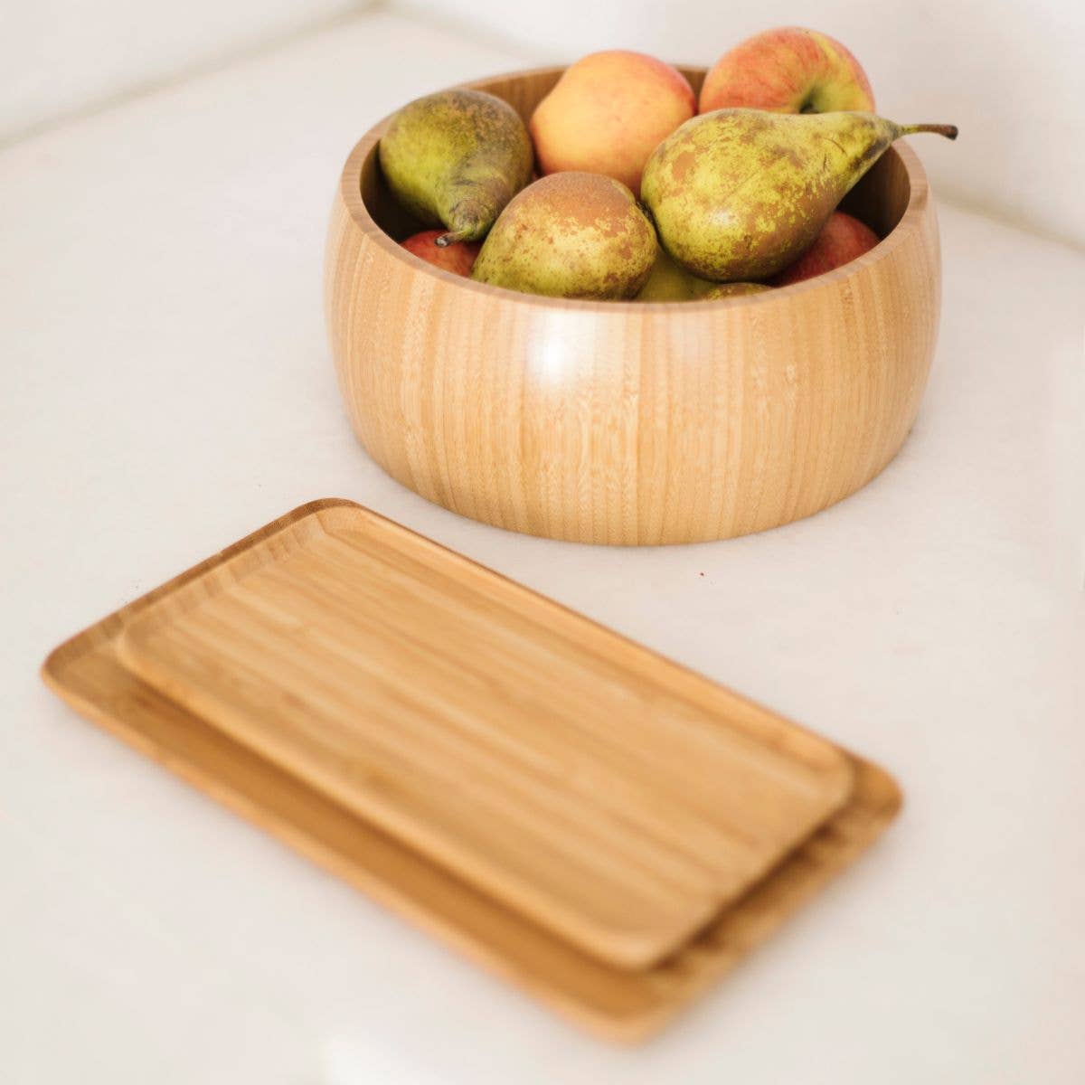 Andrea House – Bandeja decorativa por atacado – Bandeja decorativa de bambu retangular bege 24cm3