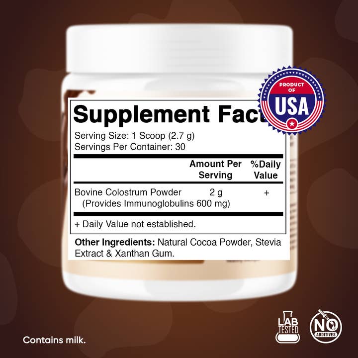 Vitamatic - Vente Supplément oral/vitamine - Vitamatic | Colostrum bovin en poudre 30 portions | Chocolat