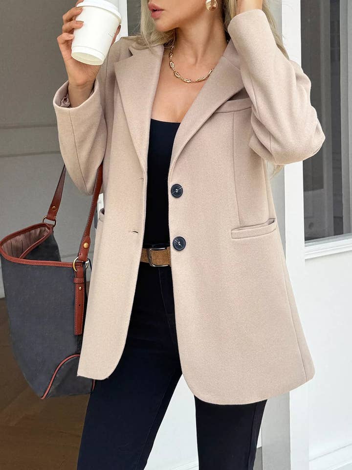 Lapel Collar Button Up Blazer for wholesale by Beyond Apparel