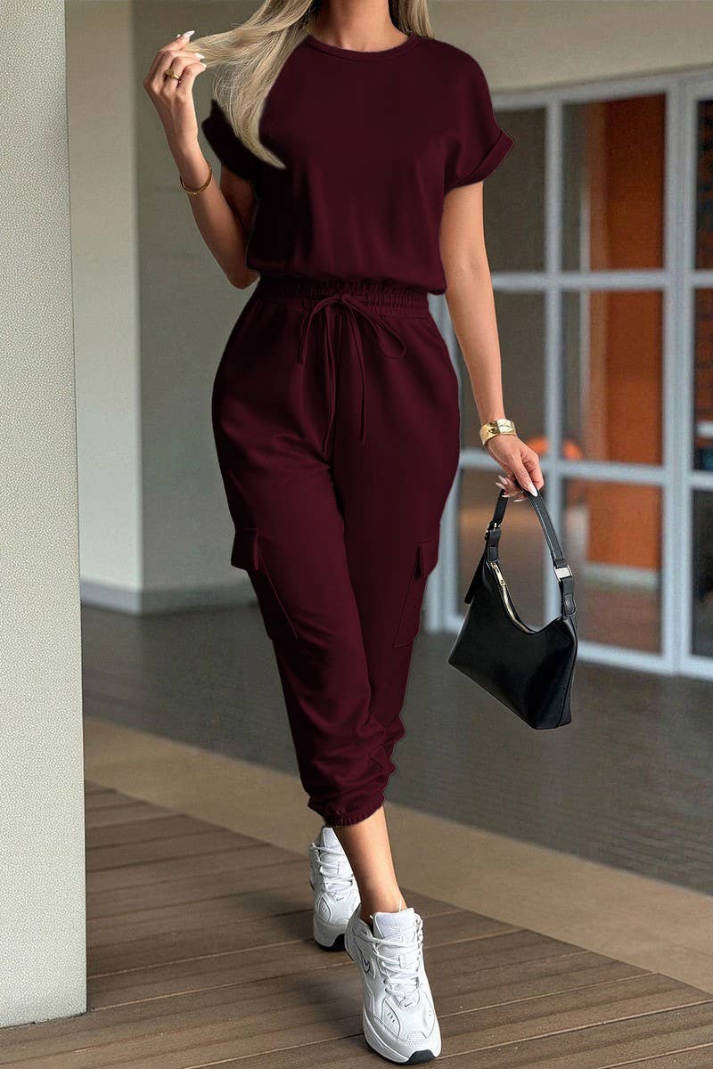 NINEXIS - Wholesale Top & Pant Set (NOT Loungewear) - Women's - CWSTB00444_SOLID CASUAL SHORT SLEEVE TEE & SHORTS SET19