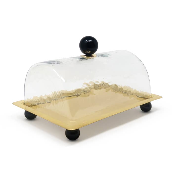 CLASSIC TOUCH DECOR INC. - Wholesale Cake Stand - Rectangle Cake Dome Gold with Ball Knob - 10.2"L12