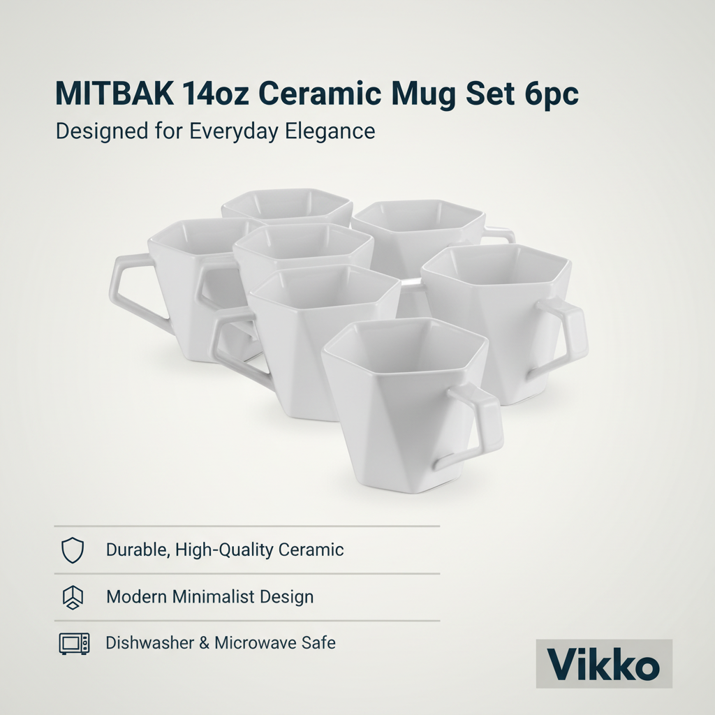 Kadra Kitchenware - Vendita all'ingrosso Tazza - Set di 6 tazze in ceramica MITBAK da 14 once | Multiuso, lavabile in lavastoviglie3