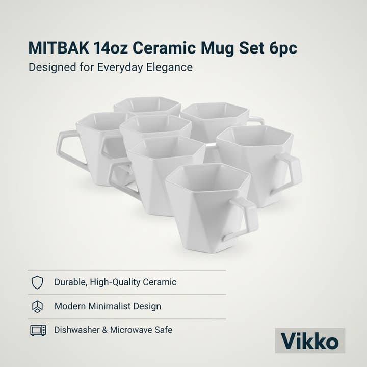 Kadra Kitchenware - Venta al por mayor Taza - Juego de tazas de cerámica MITBAK de 14 oz, 6 piezas, multiusos, aptas para lavavajillas3