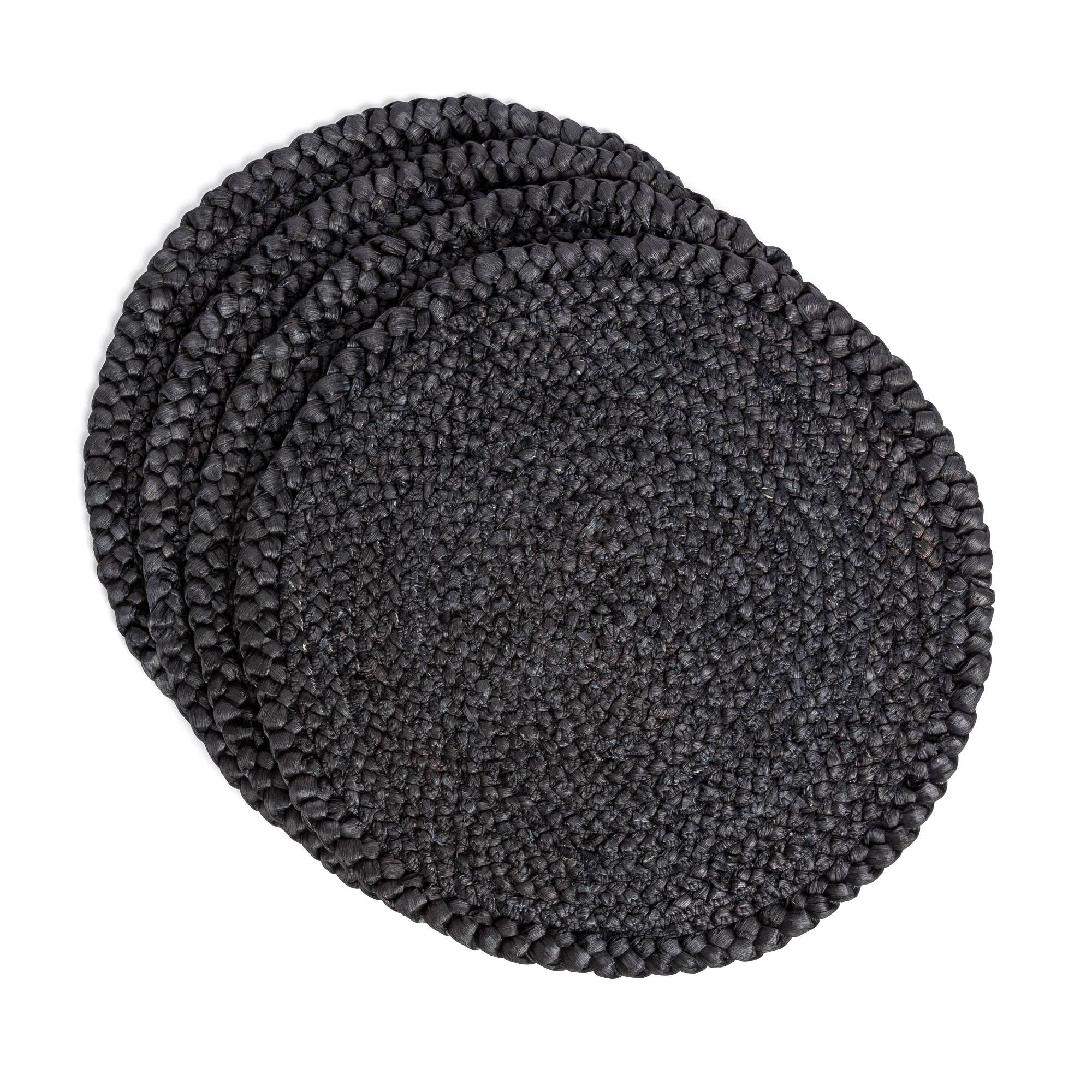 Rustic Round Woven Placemats – Black & Natural – Set of 4 for wholesale on Faire6