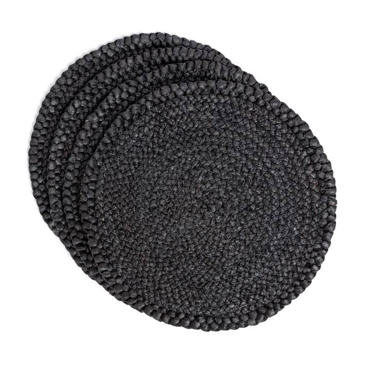 Rustic Round Woven Placemats – Black & Natural – Set of 4 for wholesale on Faire6