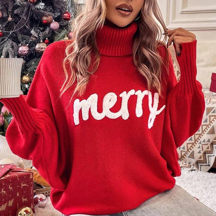Rosa Clothing - Wholesale Knit Sweater - Women's - Slouchy Cozy Christmas Turtleneck Sweater
