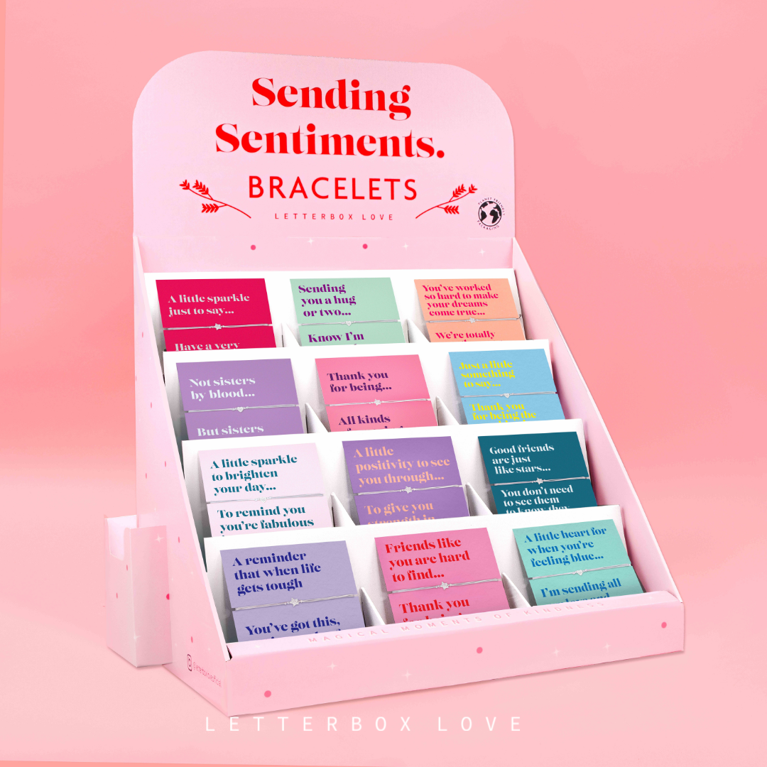 Letterbox Love Bracelets - Wholesale Charm/Dangle Bracelet - Sending Sentiments Bracelet Display – 72-Piece Stand0