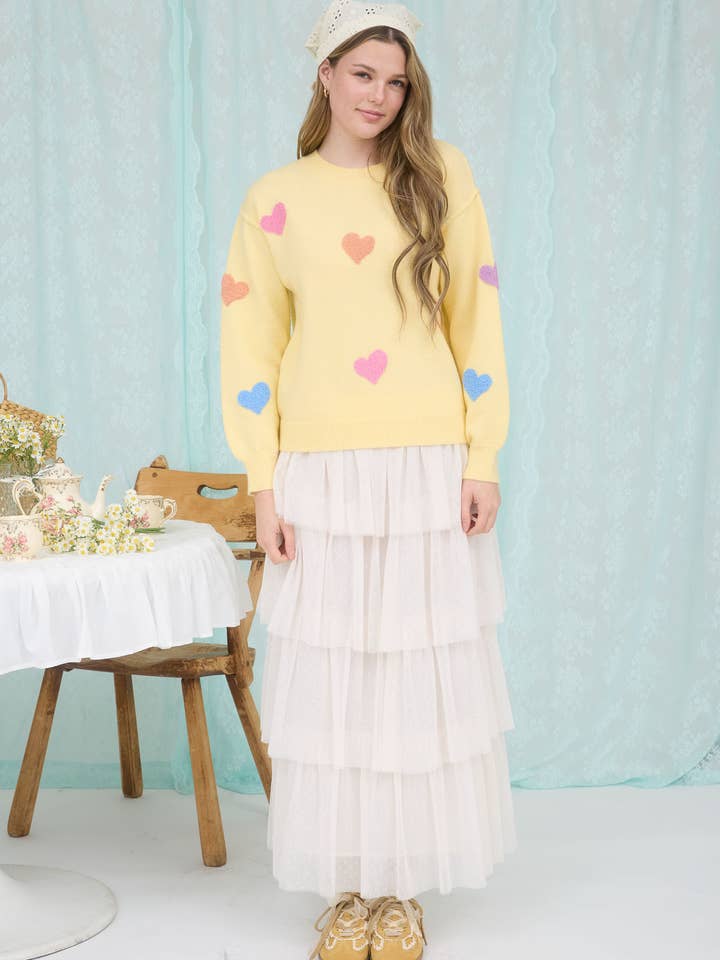 Blu Pepper - Wholesale Knit Sweater - Women's - MULTICOLOR HEART CREWNECK KNIT PULLOVER SWEATER4