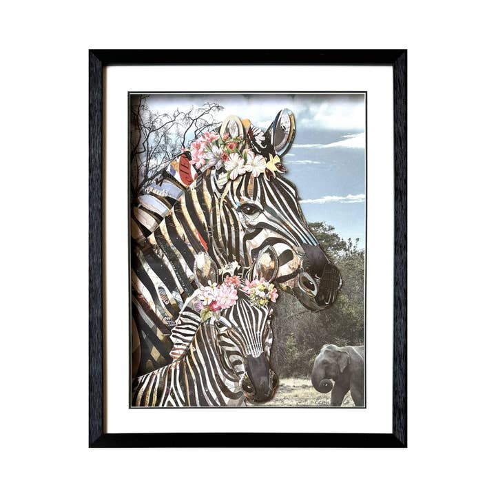 3D Collage Art | Zebras (30"x24") for wholesale by Canterbury Lane