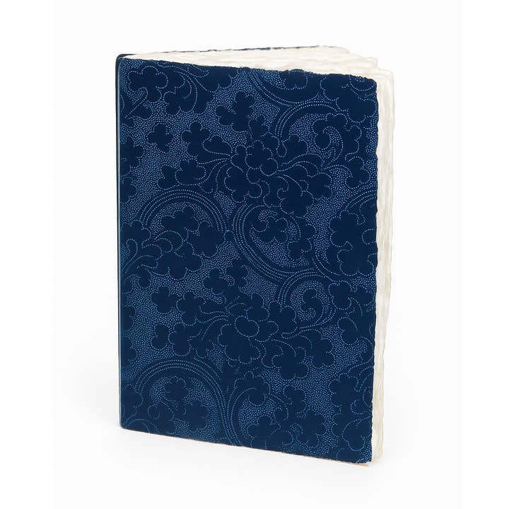 Indigo blue parchment paper notebook with Japanese peony pattern for wholesale by Epigram