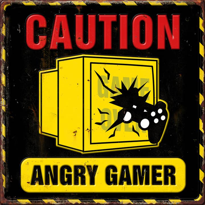 LET OP ANGRY GAMER METALEN BORD MET RELIËF - 12* 12 inch voor wholesale door inVintage