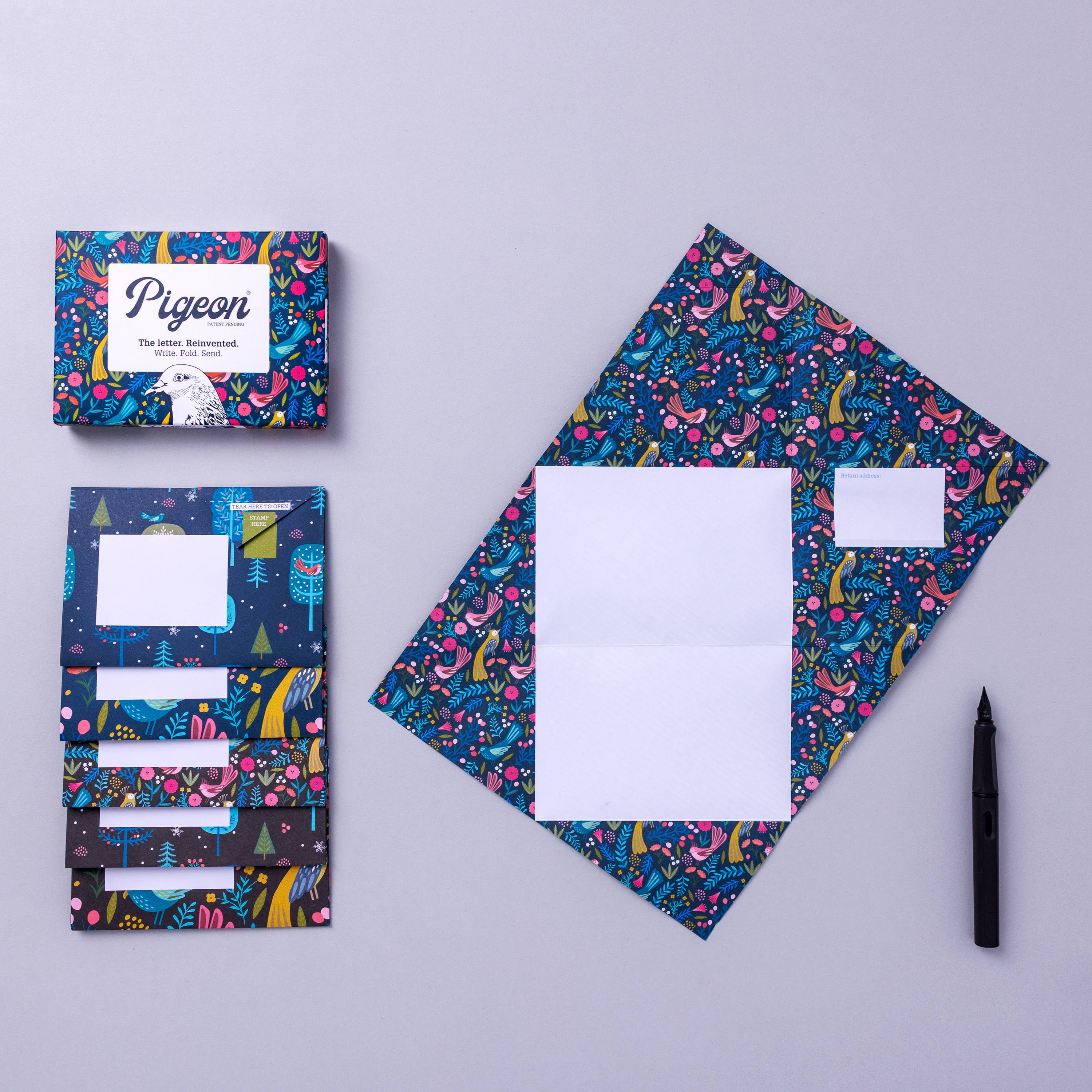 pigeonposted – wholesale Stationery/notecard set – Magical Menagerie Pigeon, Folding Letter Set, Pack of 61