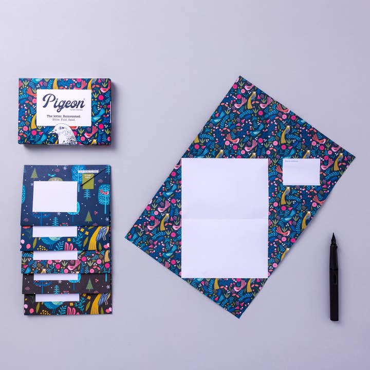 pigeonposted – wholesale Stationery/notecard set – Magical Menagerie Pigeon, Folding Letter Set, Pack of 61
