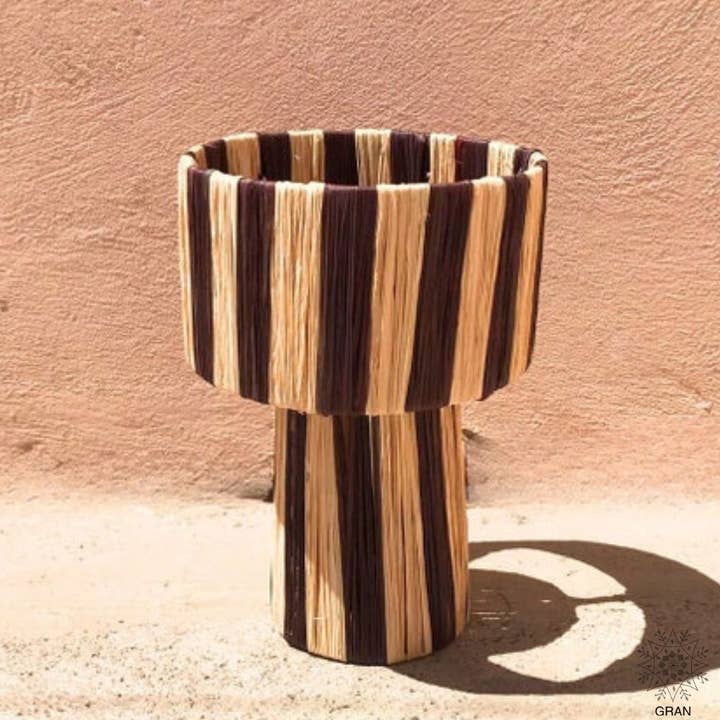 Brown Striped Raffia Table Lampshade, Woven Table Lamp. for wholesale by Gran Wholesale