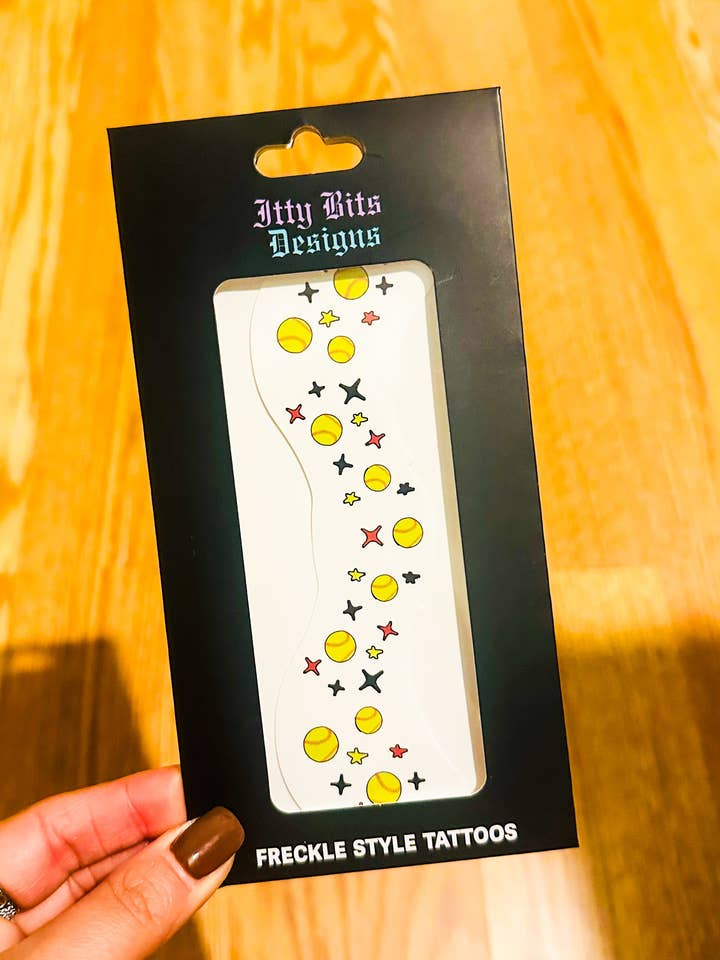 Softball Freckle Temporary Tattoos for wholesale by Itty Bits Designs