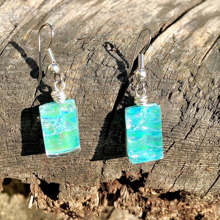 Flame Work Designs - Glass Jewelry - Wholesale Dangle Earrings - Dichroic Glass Earrings - Light Blue6